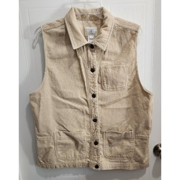 Susan Bristol Jackets & Blazers - Susan Bristol Women’s Corduroy Sleeveless Button Up Collared Vest Khaki Tan Sz L